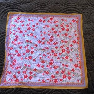 Anthropologie Red Floral Scarf with Gold Trim